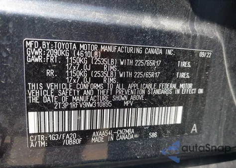 2022 Toyota Rav4 Xle z USA, uszkodzony, nr VIN 2T3P1RFV9NW310895